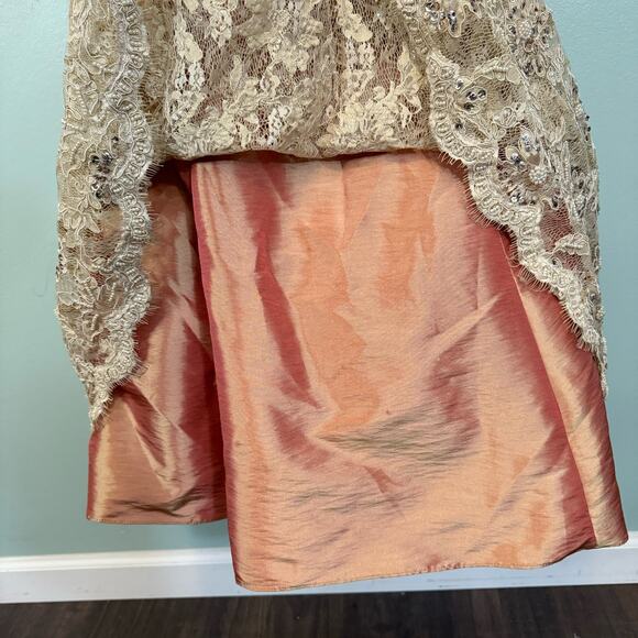 Jovani Floral Lace Evening Ball Gown Dress Prom Formal Sequin Beaded 12 Beige - Picture 8 of 14